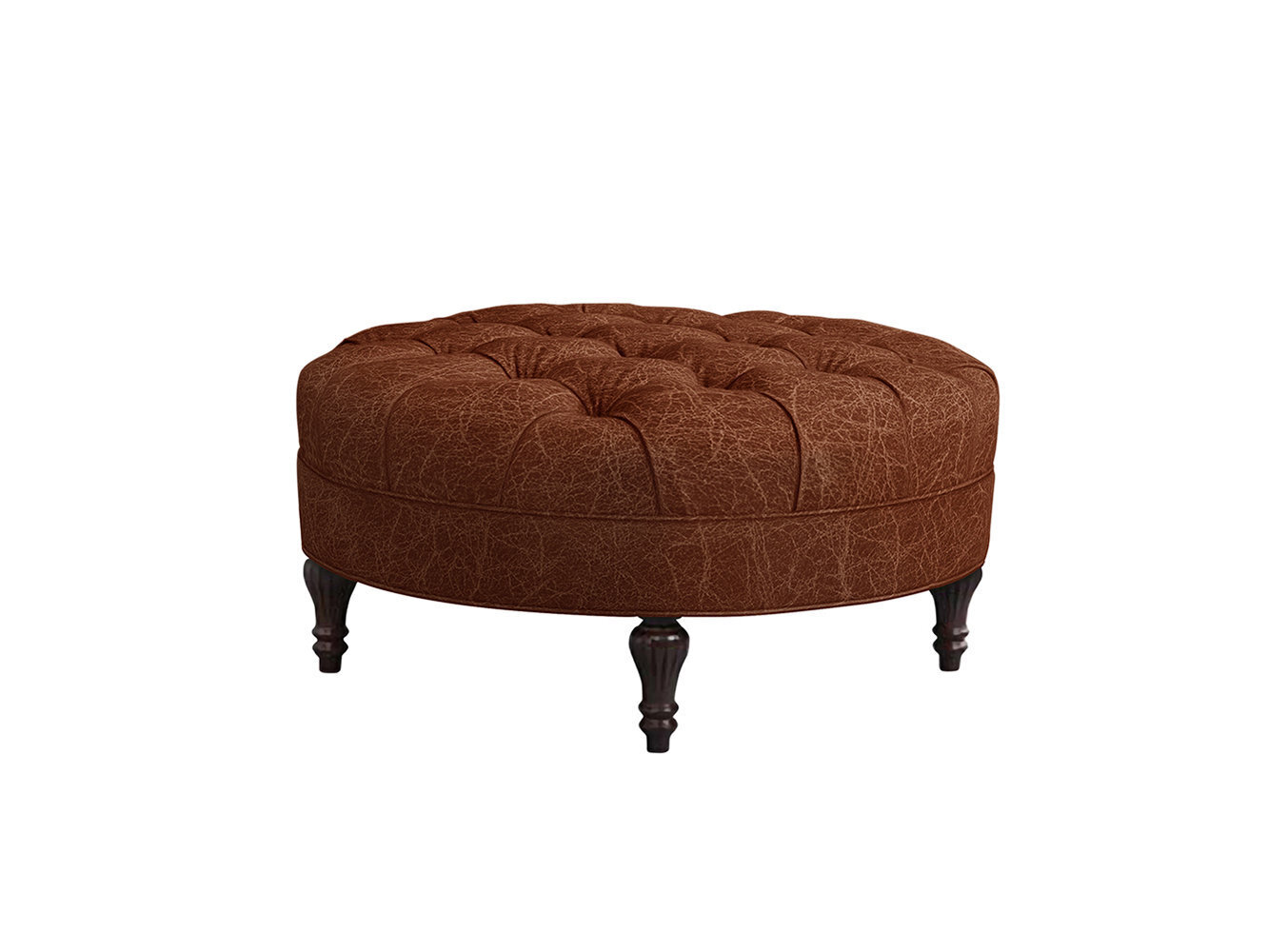 Leather Round Tufted Ottoman With Legs