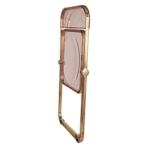 LeisureMod Lawrence Modern Transparent Acrylic Folding Chair with Gold Metal Frame Set of 2 (Rose Pink)