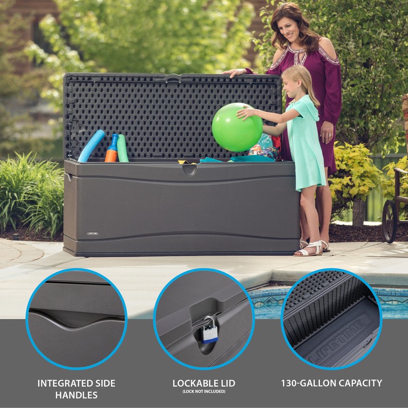 Lifetime 130 Gallons Gallon Water Resistant Plastic Lockable Deck Box