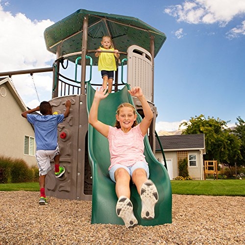 Outdoor Playhouses With Slide Ideas On Foter   Lifetime Adventure Tower Swing Set Earthtone 290633 3 