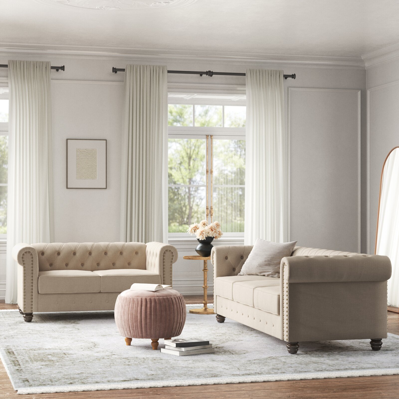 Linen Blend Beige Sofa Living Room