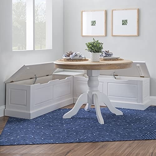 Linon White Backless Corner Breakfast, Table is NOT Included Harris Nook