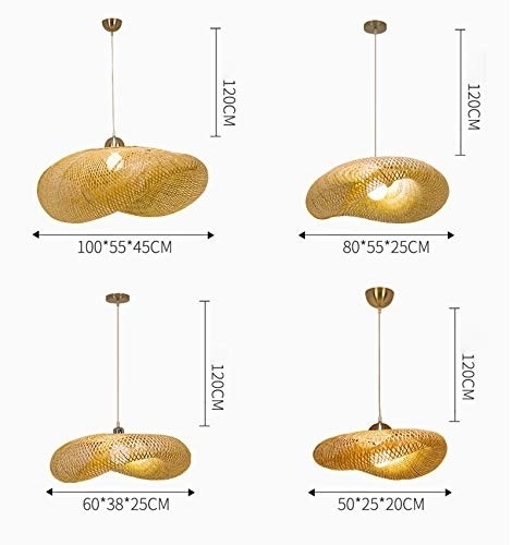 LITFAD Donut Shaped Bamboo Hanging Lamp Artistic 1 Bulb Wood Ceiling Pendant Light Asian Style Hanging Ceiling Fixture for Tearoom Restaurant Hotel, 39.5" 110V-120V