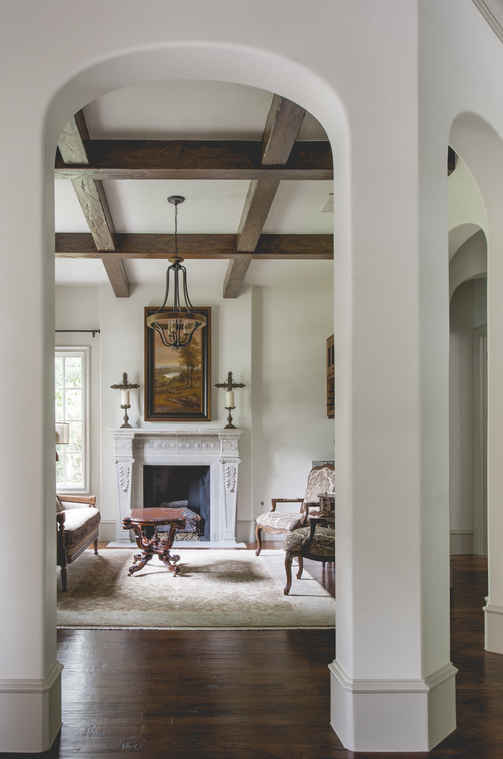 Living room with wooden beams