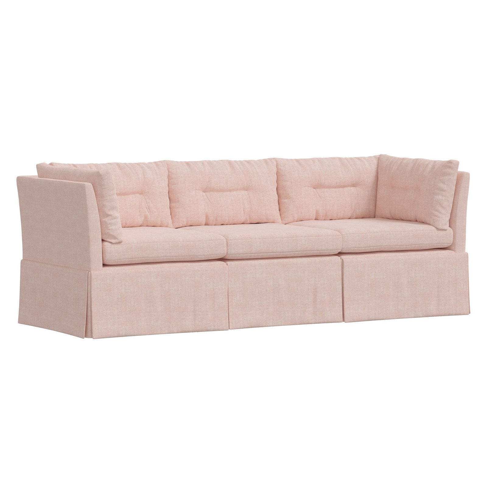 Long pink tufted couch