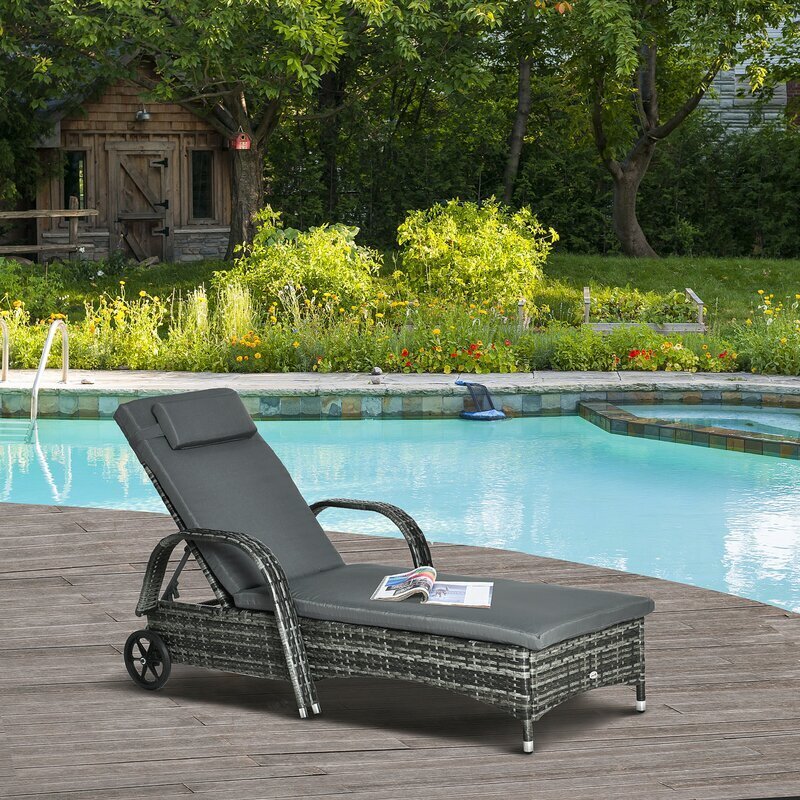 Long Rattan Chaise Lounge Outdoor