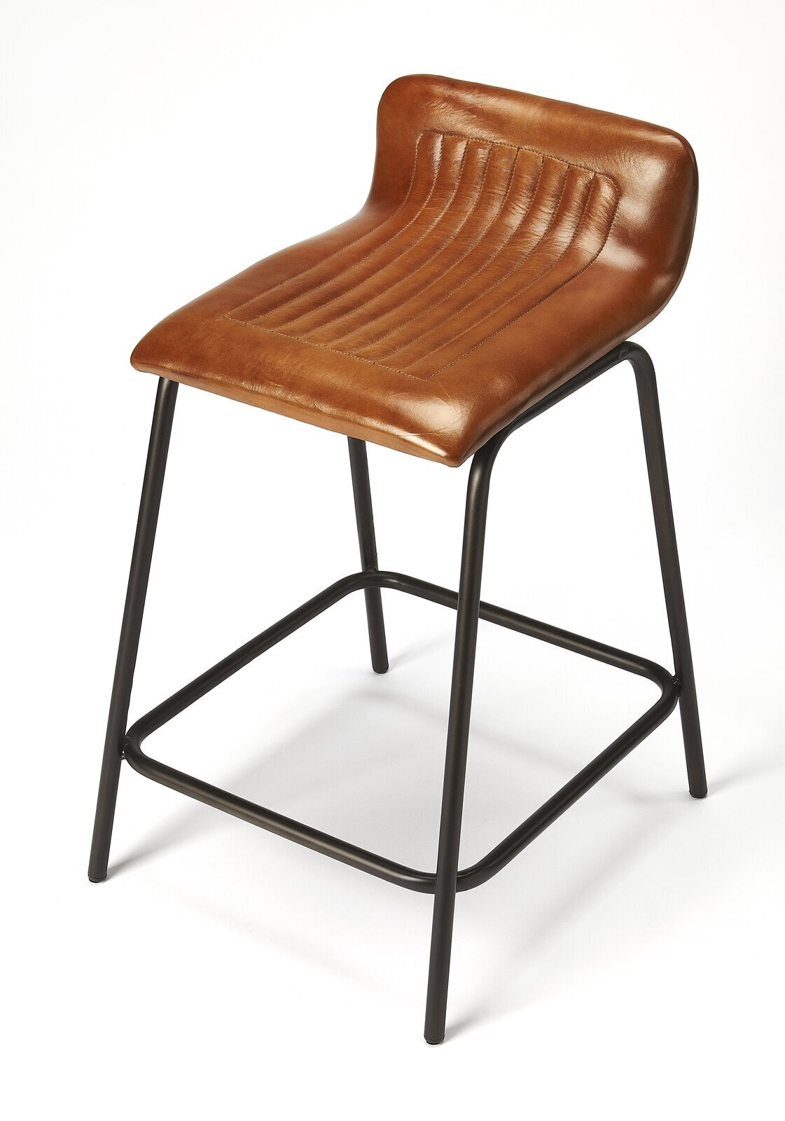 Low Back Iron and Leather Bar Stool