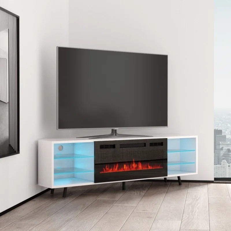 Luxurious Corner TV Stand with Fireplace