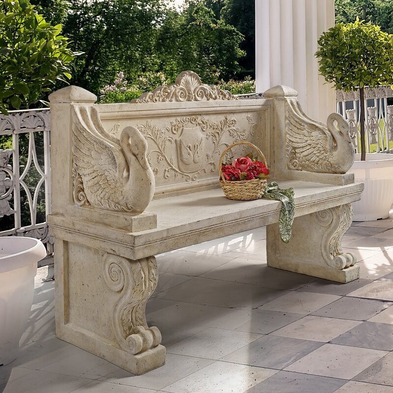 Luxurious Elegant Stone Bench with Swans