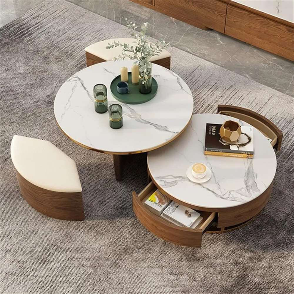 Luxury nesting coffee table ottoman setup