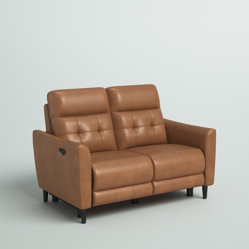 Maes 60'' Genuine Leather Square Arm Power Reclining Loveseat
