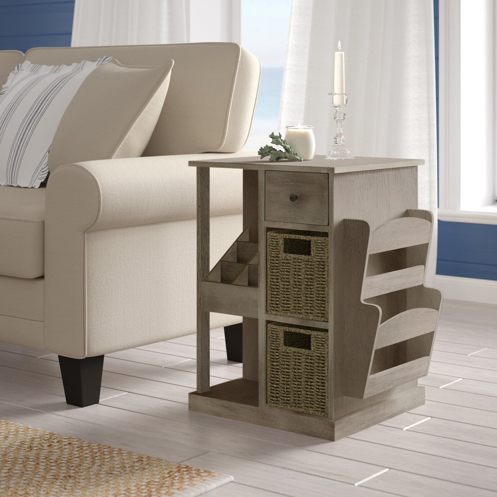 Magazine rack side table in farmhouse style