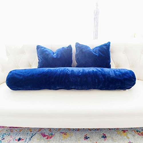 [MAIA] Super Soft Luxurious Machine Washable Faux Rabbit Fur Extra Long Bolster Pillow with Removable Zippered Cover/Case - Insert Included with Zipper (8 X 48 Bolster, Royal Navy Blue)