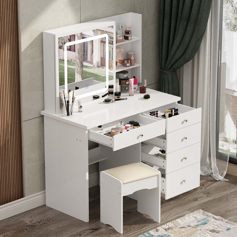 Makeup Desk with Mirror and Hidden Storage