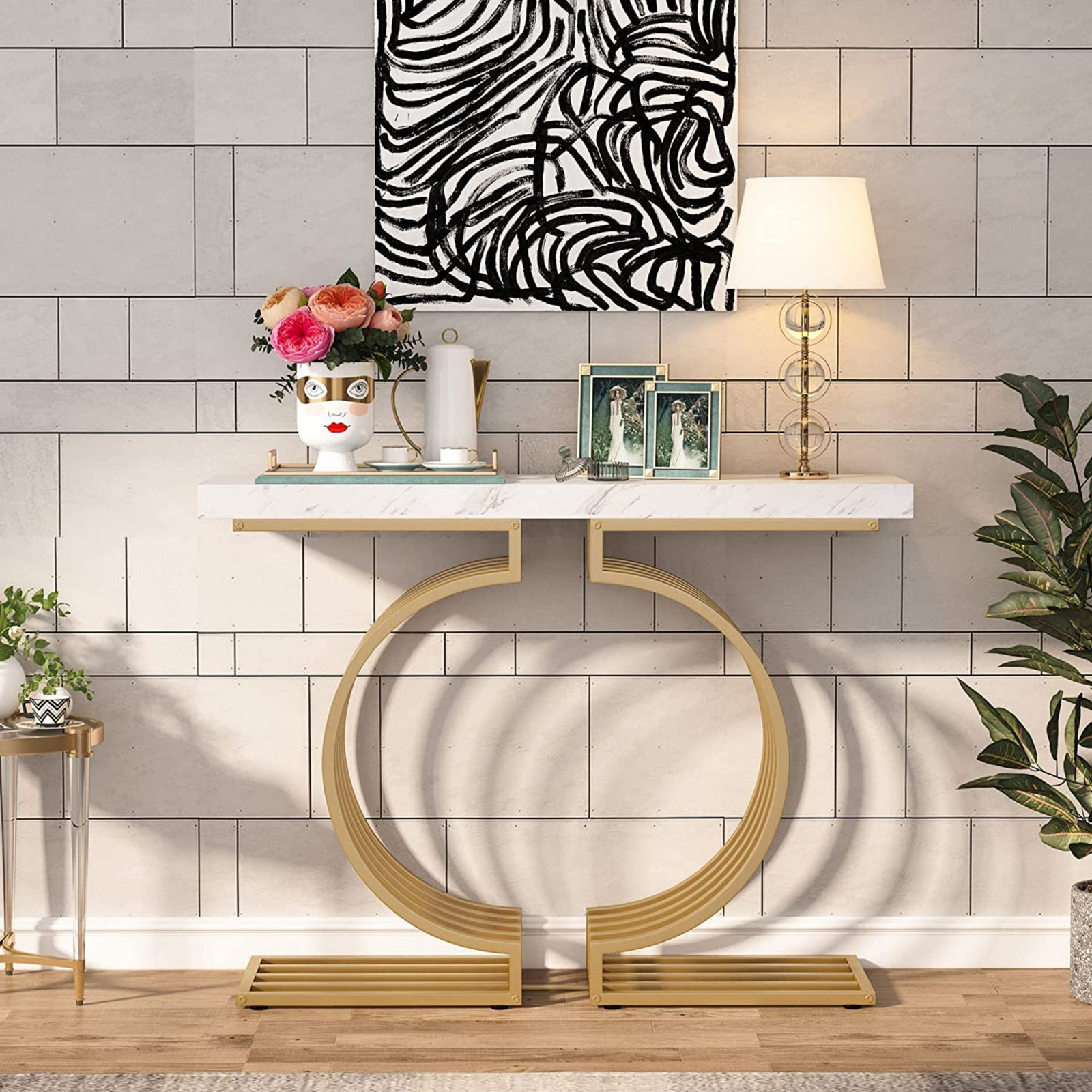 Marble Top Entryway Table With Gold Base