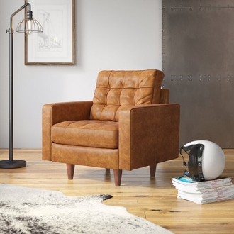 Empierre Brown Leather Club Chair & Ottoman Footstool Set w/ Nailhead  Accents - Modern - Living Room - Los Angeles - by GDFStudio