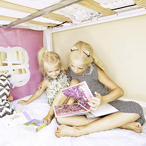 Max & Lily Twin over Twin Low Bunk with Slide and Pink Curtains, White