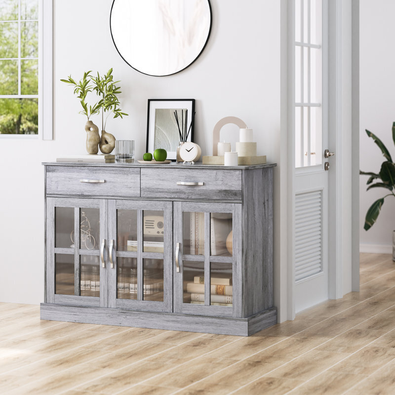 MDF wood dining room cabinet with glass doors