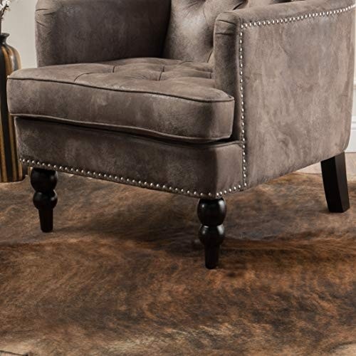 Medford Brown Tufted Club Chair, Fabric Accent Chair with Studded Nailhead Accents