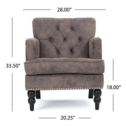 Medford Brown Tufted Club Chair, Fabric Accent Chair with Studded Nailhead Accents