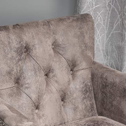 Medford Brown Tufted Club Chair, Fabric Accent Chair with Studded Nailhead Accents