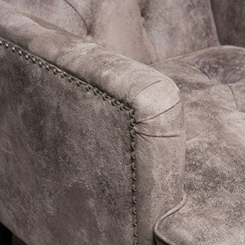 Medford Brown Tufted Club Chair, Fabric Accent Chair with Studded Nailhead Accents