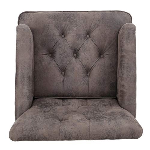 Medford Brown Tufted Club Chair, Fabric Accent Chair with Studded Nailhead Accents