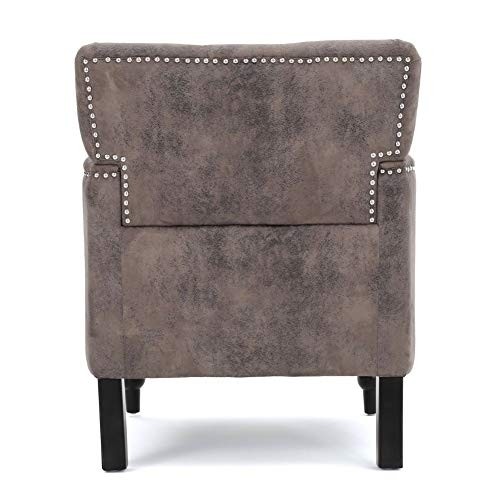 Medford Brown Tufted Club Chair, Fabric Accent Chair with Studded Nailhead Accents