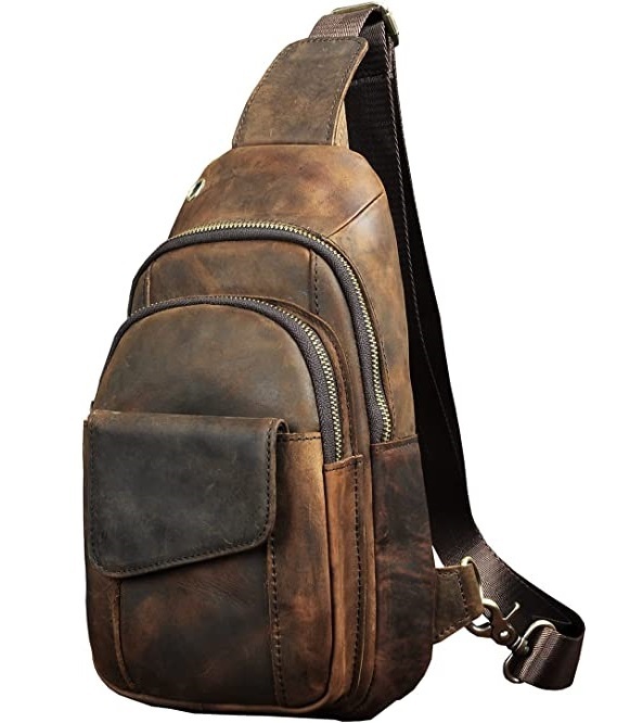 Men's Leather Backpack Sling Bag Crossbody Purse Handbags Chest Shoulder  Travel