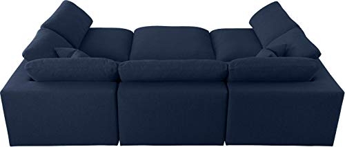 Meridian Furniture Serene Collection Modern | Contemporary Cloud Modular Down Filled Overstuffed Sectional with Durable Linen Fabric Upholstery, Navy, 119" W x 80" D x 32" H
