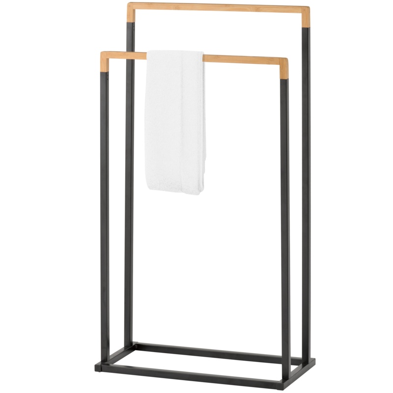 Metal and Bamboo Free Standing Towel Rack