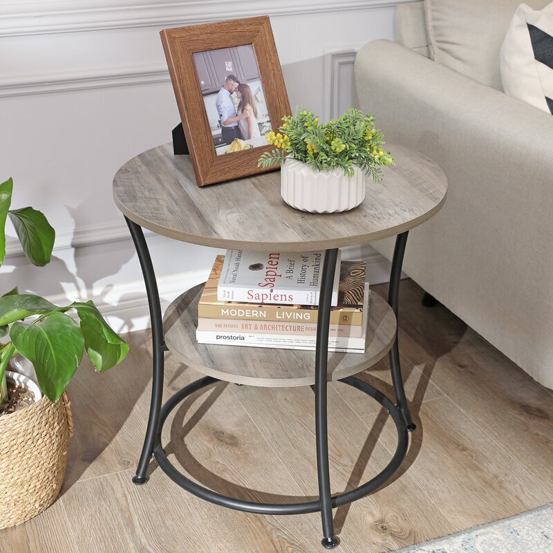 Metal and Wood Round End Table