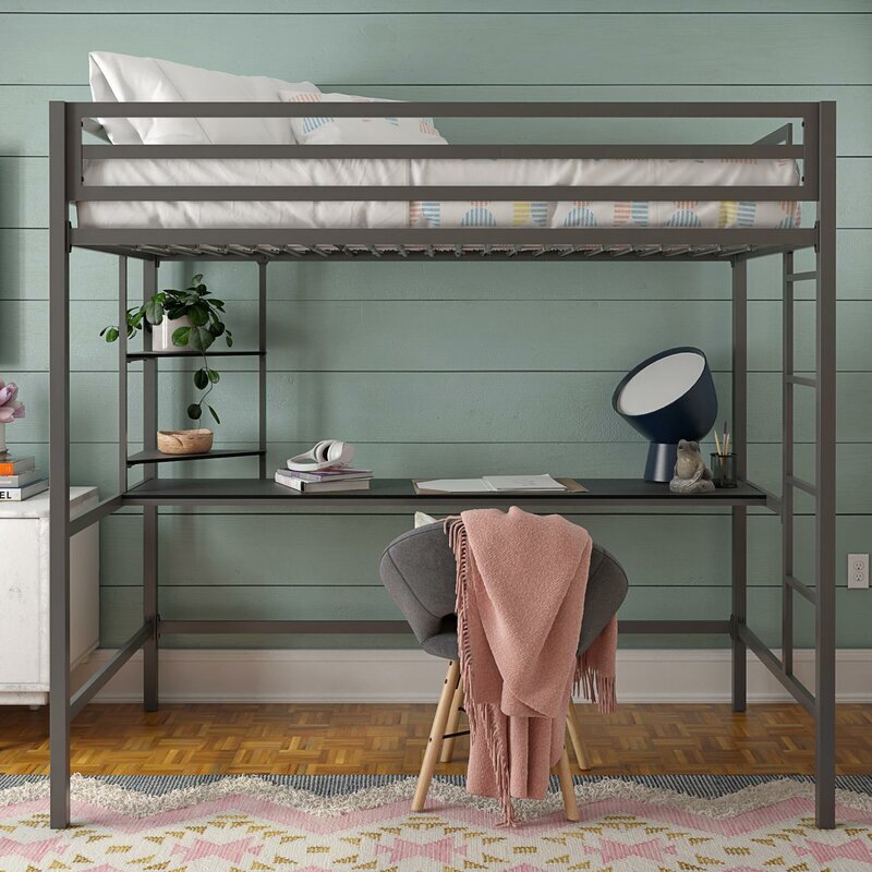 Metal Bed With Desk Underneath