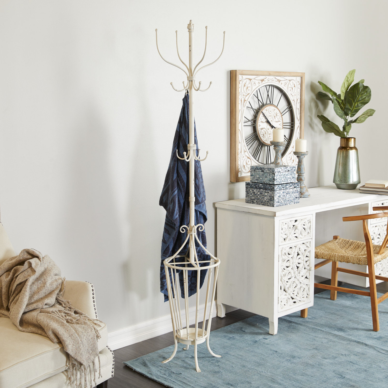 Metal Umbrella and Coat Stand With Basket