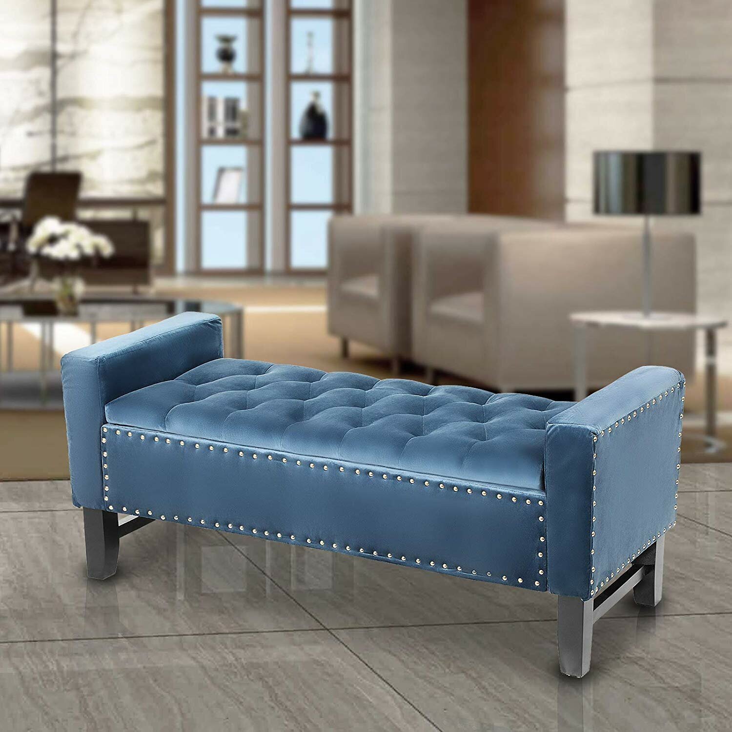 Microfiber Upholstered Storage Bench With Arms