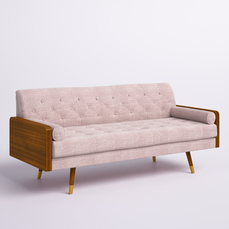 Mid century modern pink tufted couch