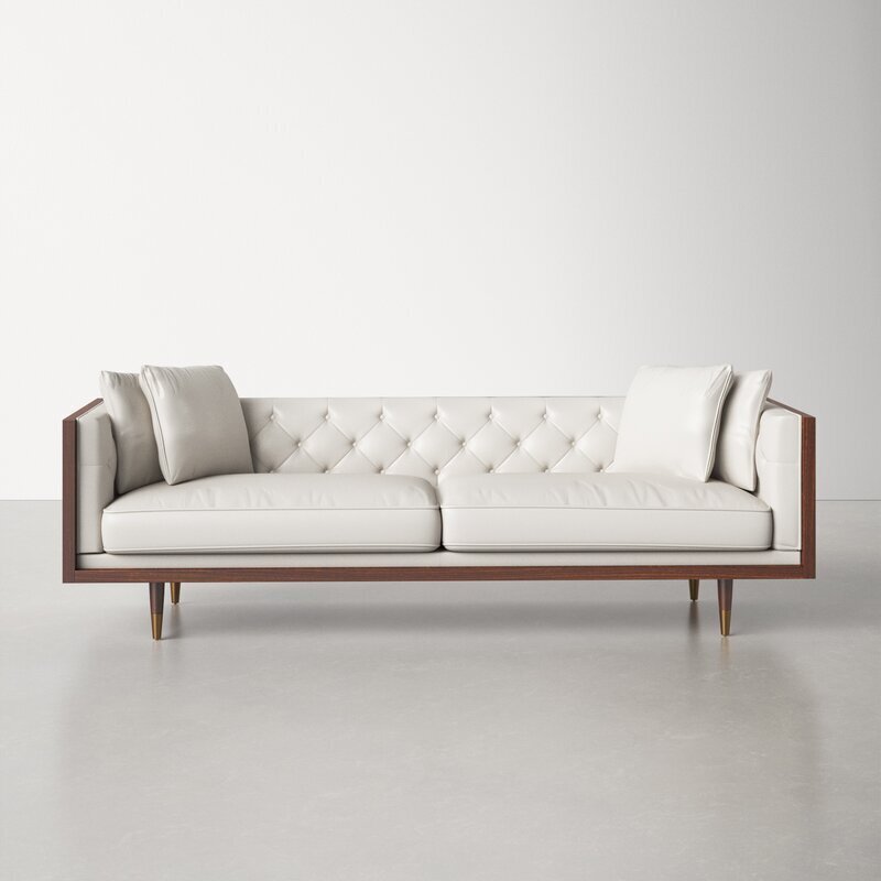 Mid Century White Tufted Sofa