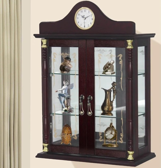 Mirror Backed Clock Curio Cabinet