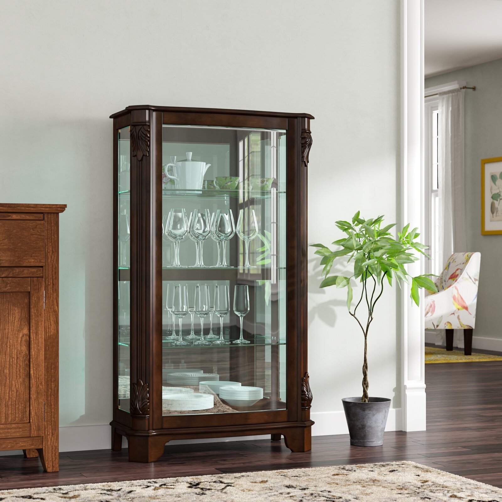 Mirrored back mahogany curio cabinet