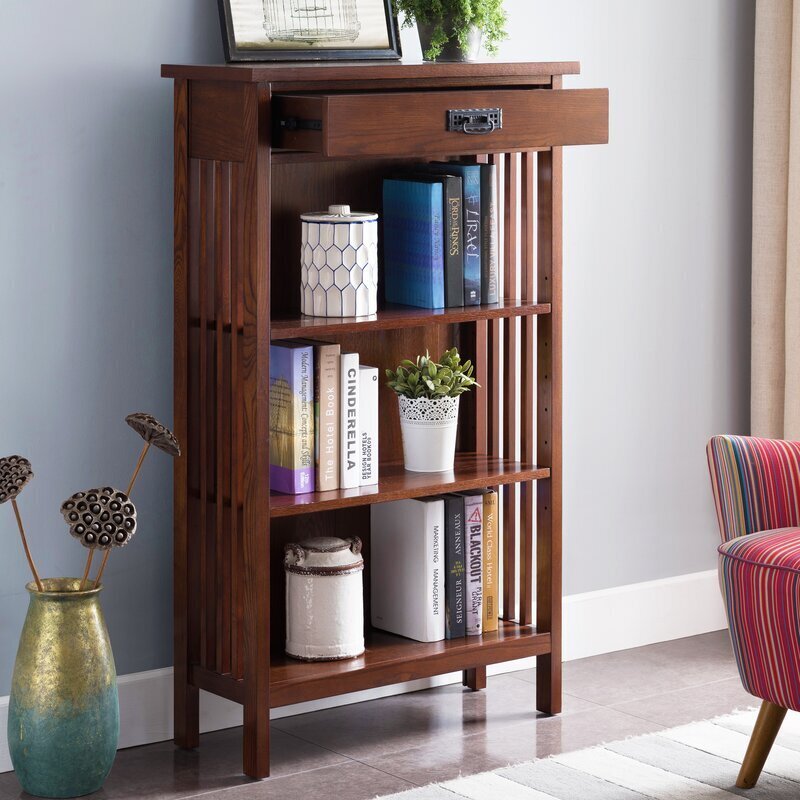 Mission oak bookcase with top drawer