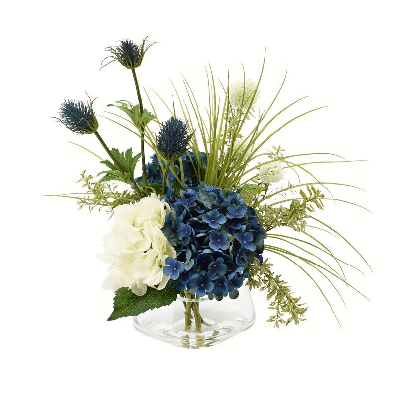 Mixed Faux Floral Arrangement with Vase