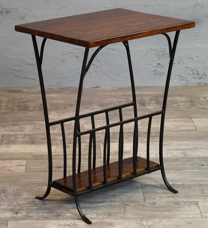 Mixed Material Cast Iron Side Table with Storage