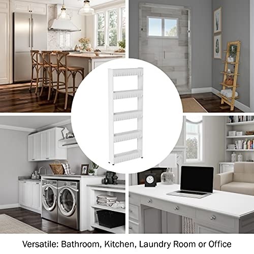 Mobile Shelving Unit Organizer with 5 Large Storage Baskets, Slim Slide Out Pantry Storage Rack for Narrow Spaces by Everyday Home