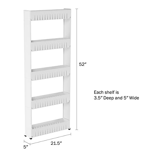 Mobile Shelving Unit Organizer with 5 Large Storage Baskets, Slim Slide Out Pantry Storage Rack for Narrow Spaces by Everyday Home