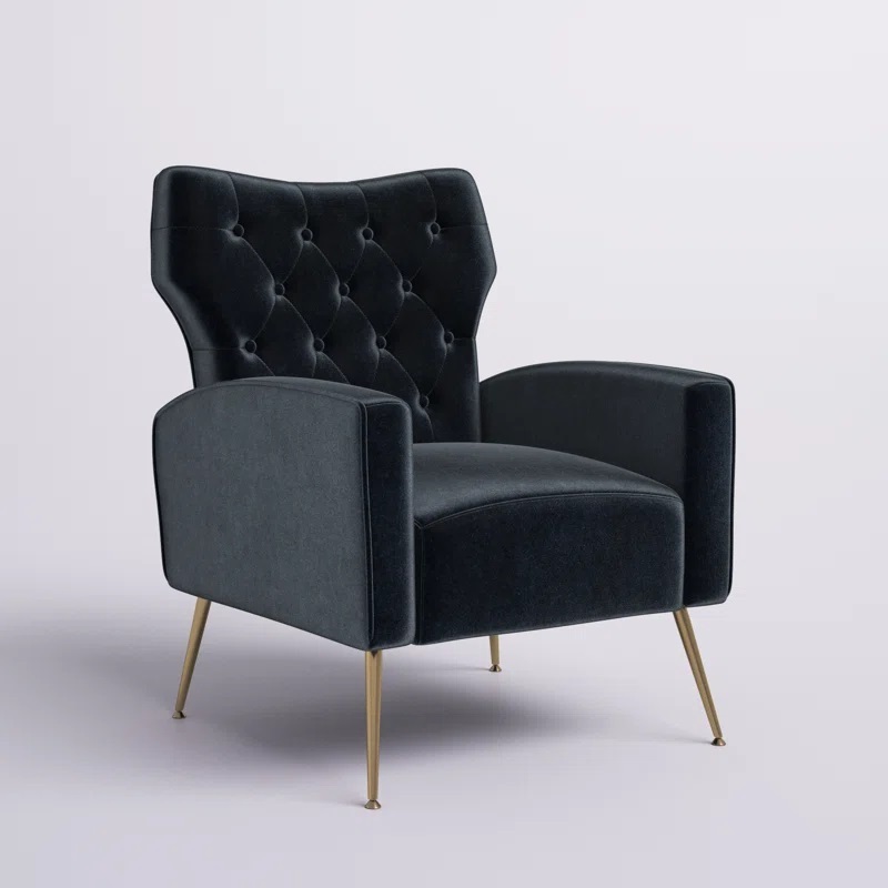 Modern Black Velvet Wingback Chair