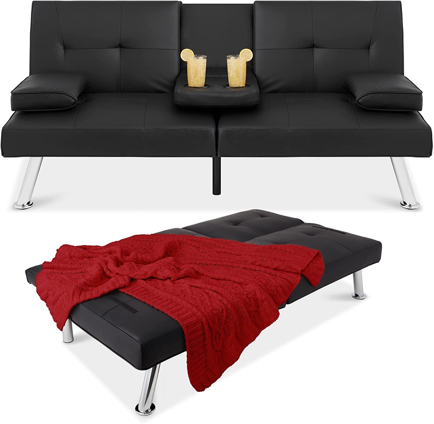 Modern Faux Leather Reclinable Futon