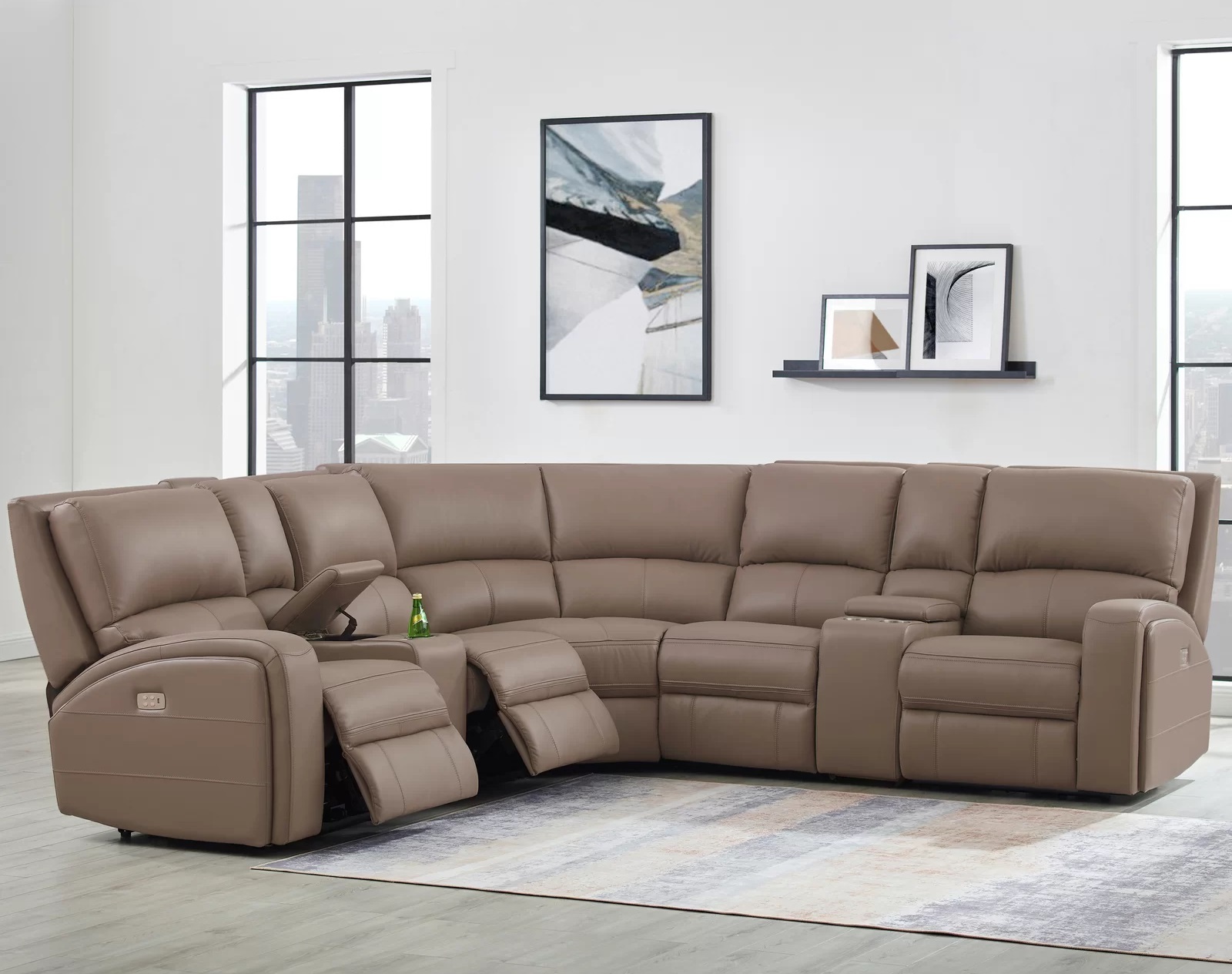 Modern Genuine Leather Sectional Recliner