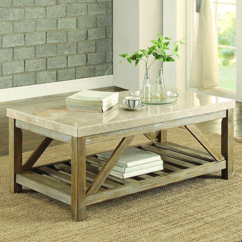 Modern Industrial Stone Top Coffee Table