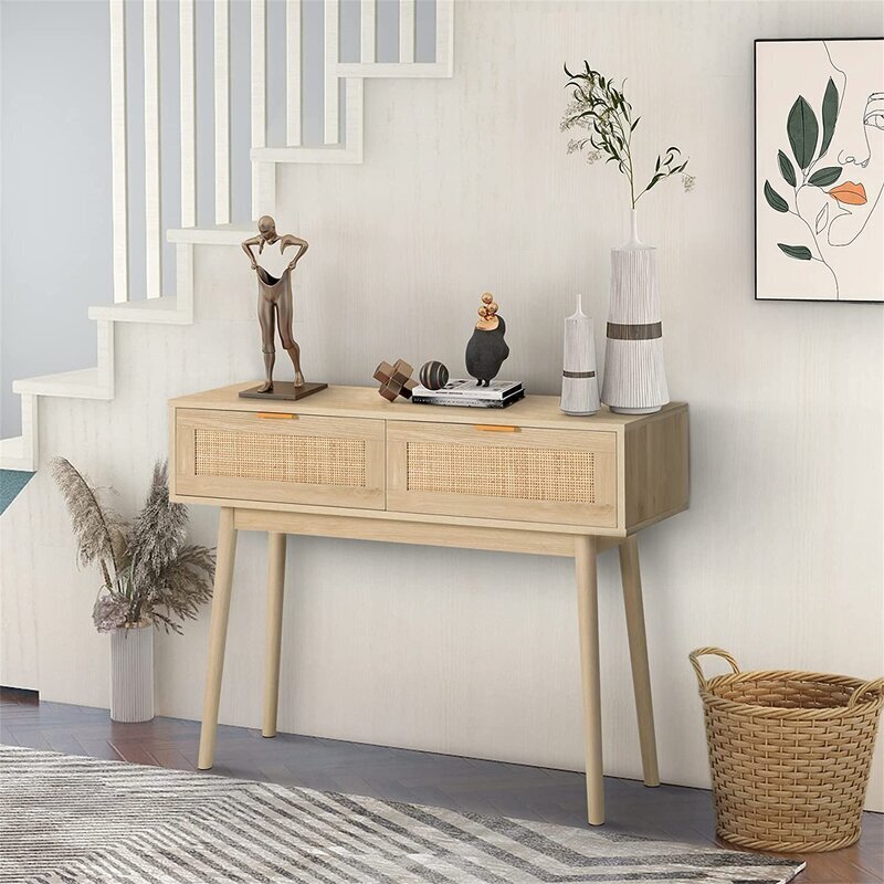 Modern slim console table with drawers
