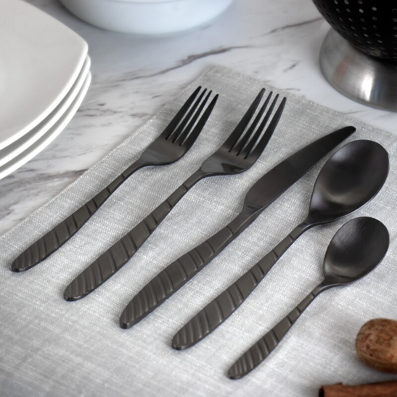 Modern Smooth Black Handle Cutlery Set